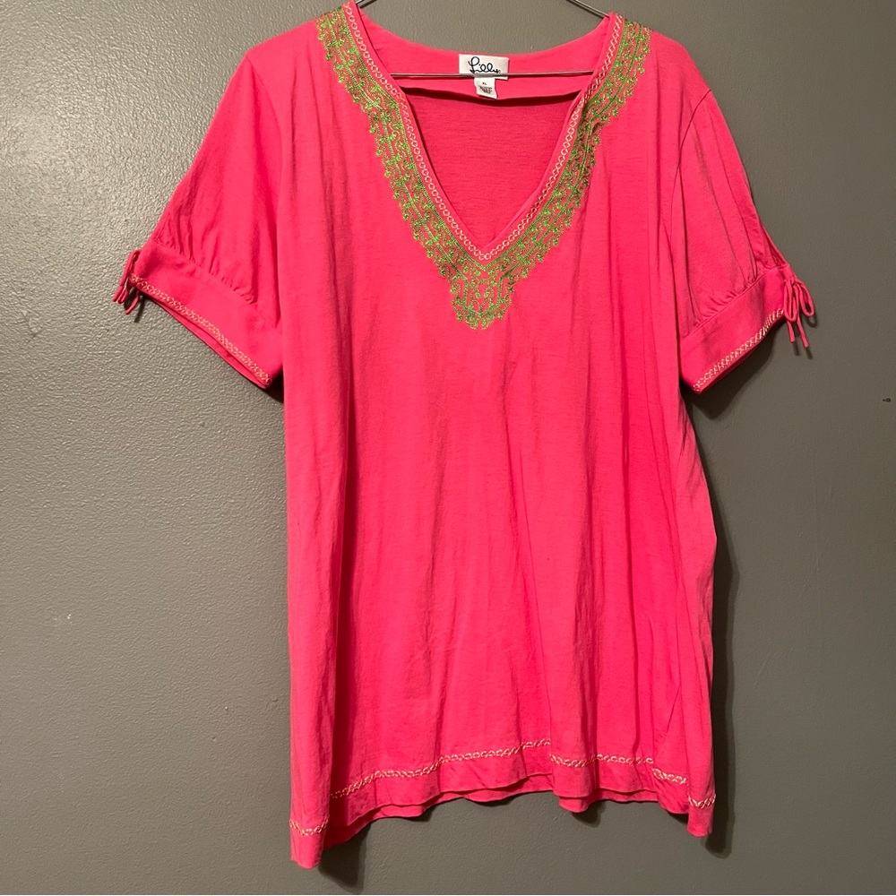 NWOT Lilly Pulitzer Sz XL Pink & Green Embroidery Top!